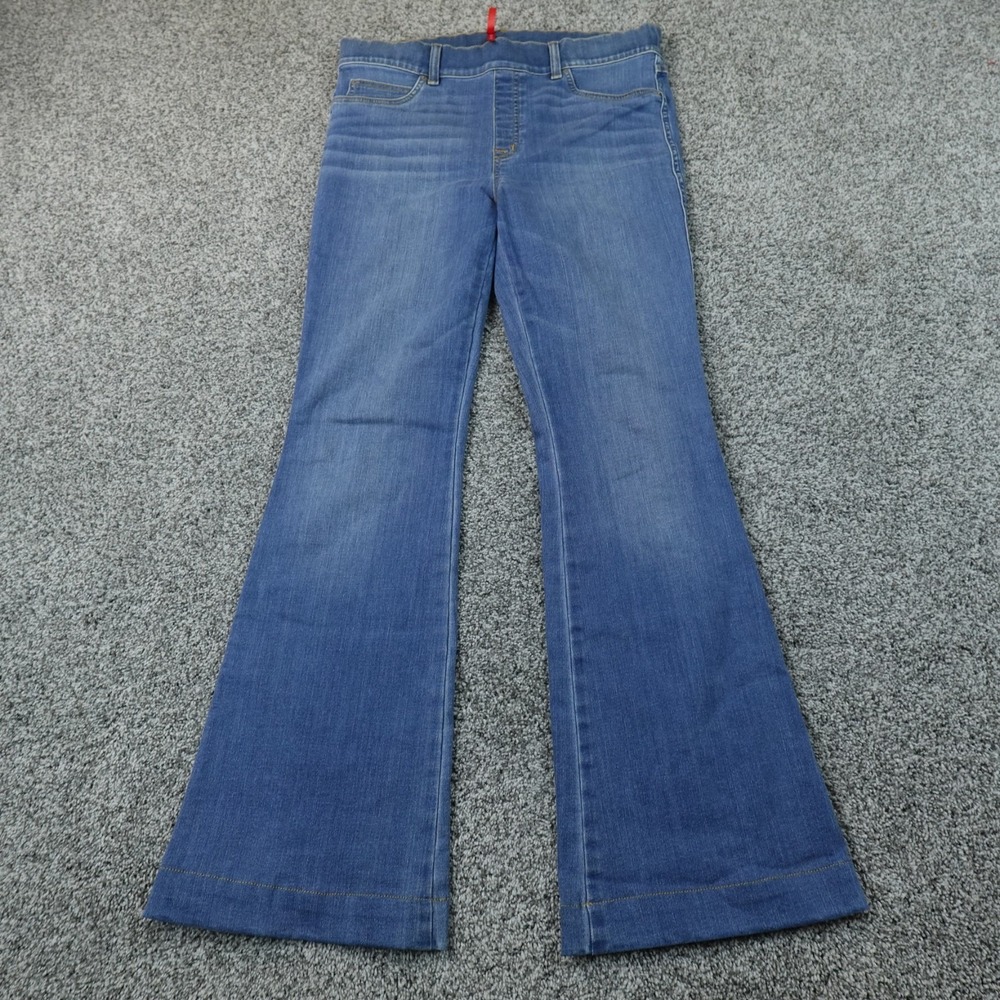 Spanx Jeans Womens L Dark Blue Denim Pants Pull On Flare Bell Bottom Stretch 70s